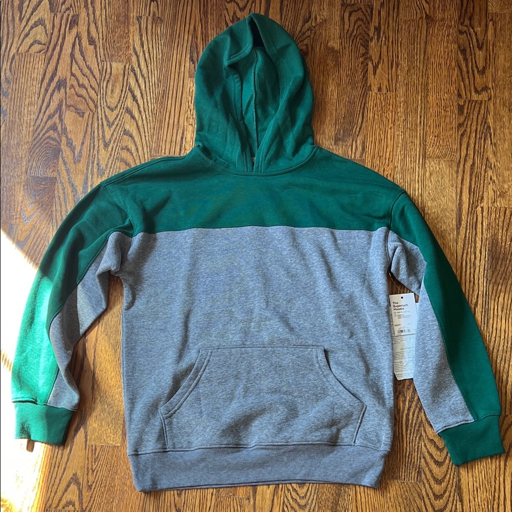 Sonoma Green and Heather Gray Colorblock Hooded Sweatshirt
